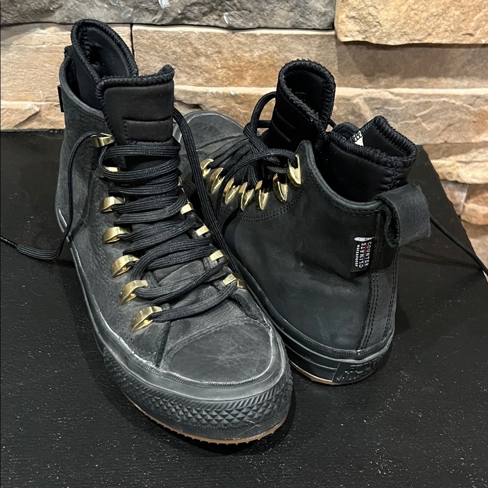 Converse All Stars Black High-Top Sneakers Gold Accents. Limited Edition, Kith